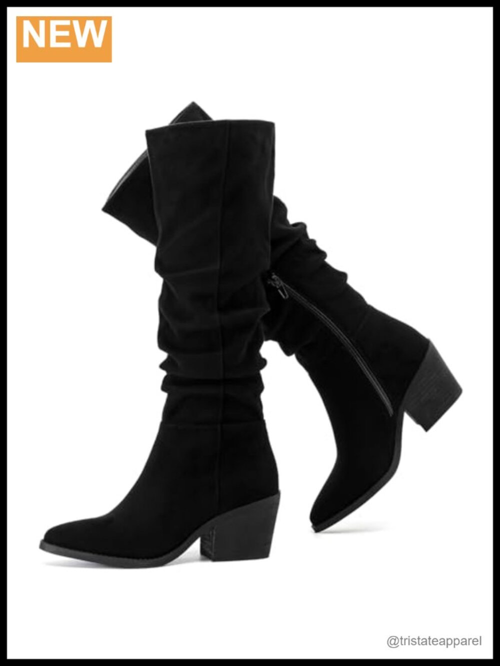 Women's Knee High Slouchy Heeled Boots Block Heel Pointed Toe